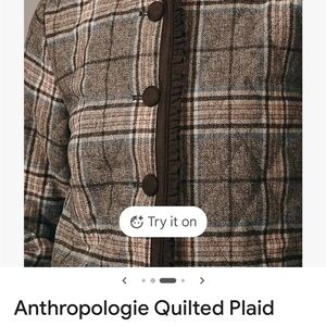 Anthropologie Brown Plaid Buttoned Jacket